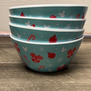 Mickey and Minnie Mouse Festive Holiday Bowl with Candy Cane Design- Set of 4